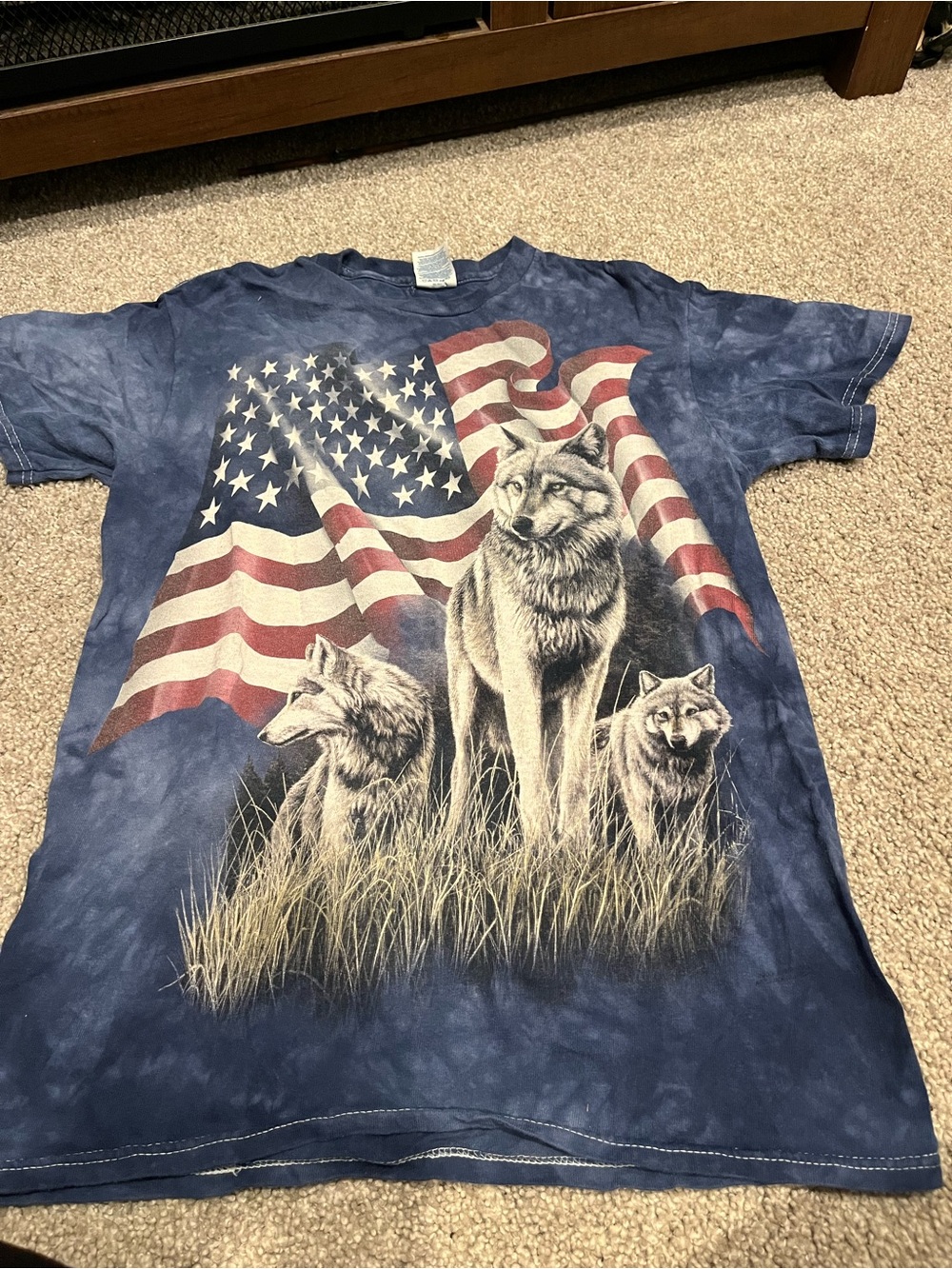Blue Tie-Dye Wolf & American Flag Graphic Tee